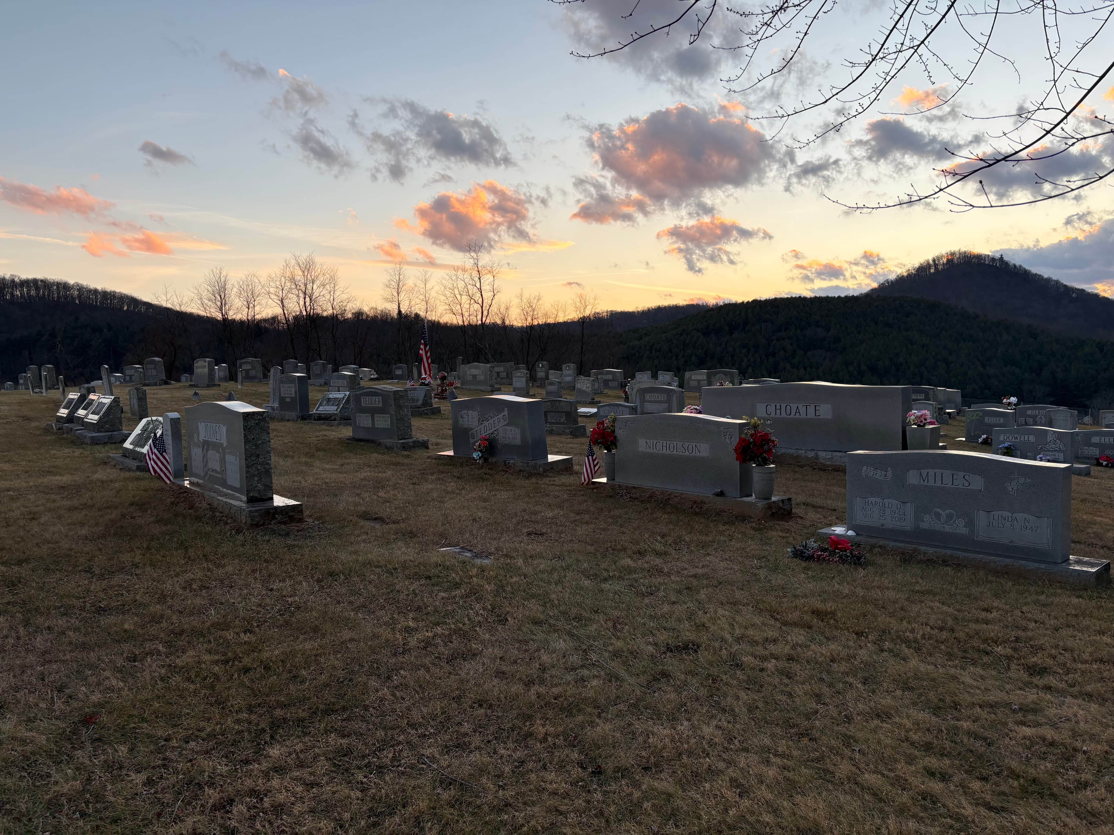 Graveyard view near Whitehead Baptist Church in the mountains